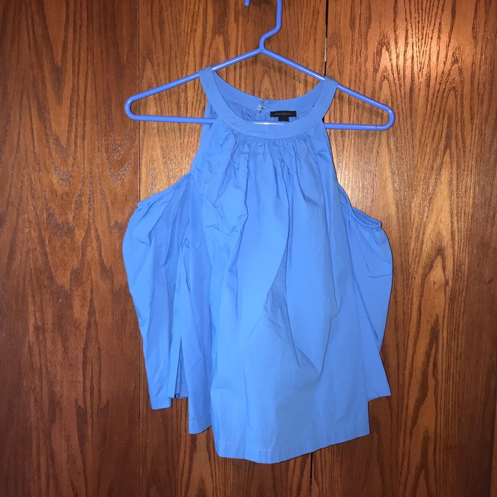 Ann Taylor Blue Cold-Shoulder Blouse